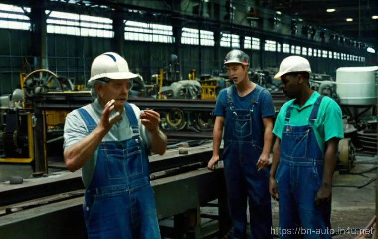 공장자동화 유지보수 비용 절감 - **Prompt 1: The Chaos of Breakdown Maintenance**
    A wide shot of an older, somewhat grimy factory...