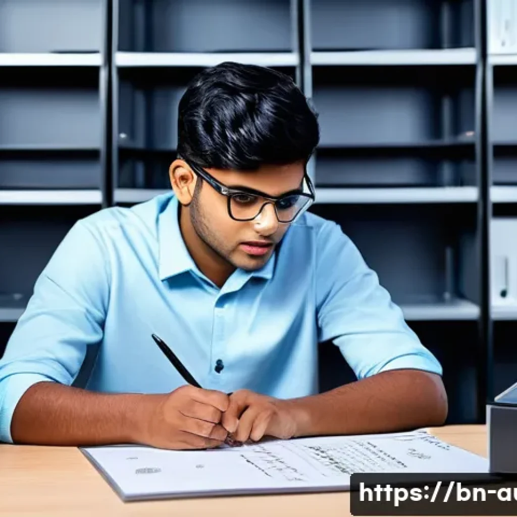 공장자동화 기사 실기 시험 준비 - A detailed industrial automation training scene featuring a young Bengali male student studying PLC ...