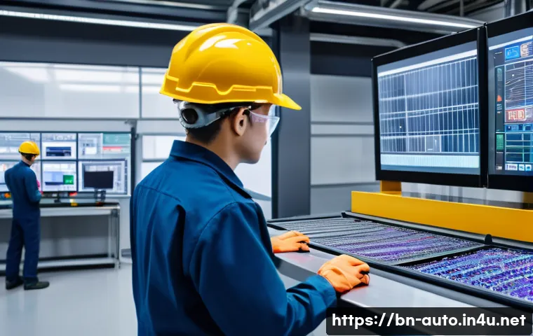 공장자동화와 지속 가능성 - A modern factory interior featuring advanced automated control systems with robotic arms and conveyo...