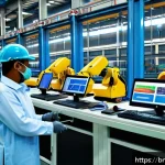 공장자동화 엔지니어의 해외 경험 - A modern industrial factory setting in Bangladesh featuring advanced automation technology: smart se...
