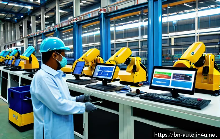 공장자동화 엔지니어의 해외 경험 - A modern industrial factory setting in Bangladesh featuring advanced automation technology: smart se...