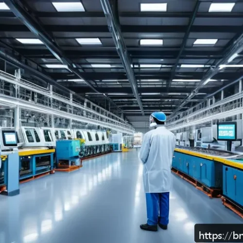 공장자동화와 클라우드 컴퓨팅 - A modern industrial factory interior featuring advanced automation and machine learning technology: ...
